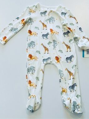 Little Me White Safari Animal Print Bamboo Footie